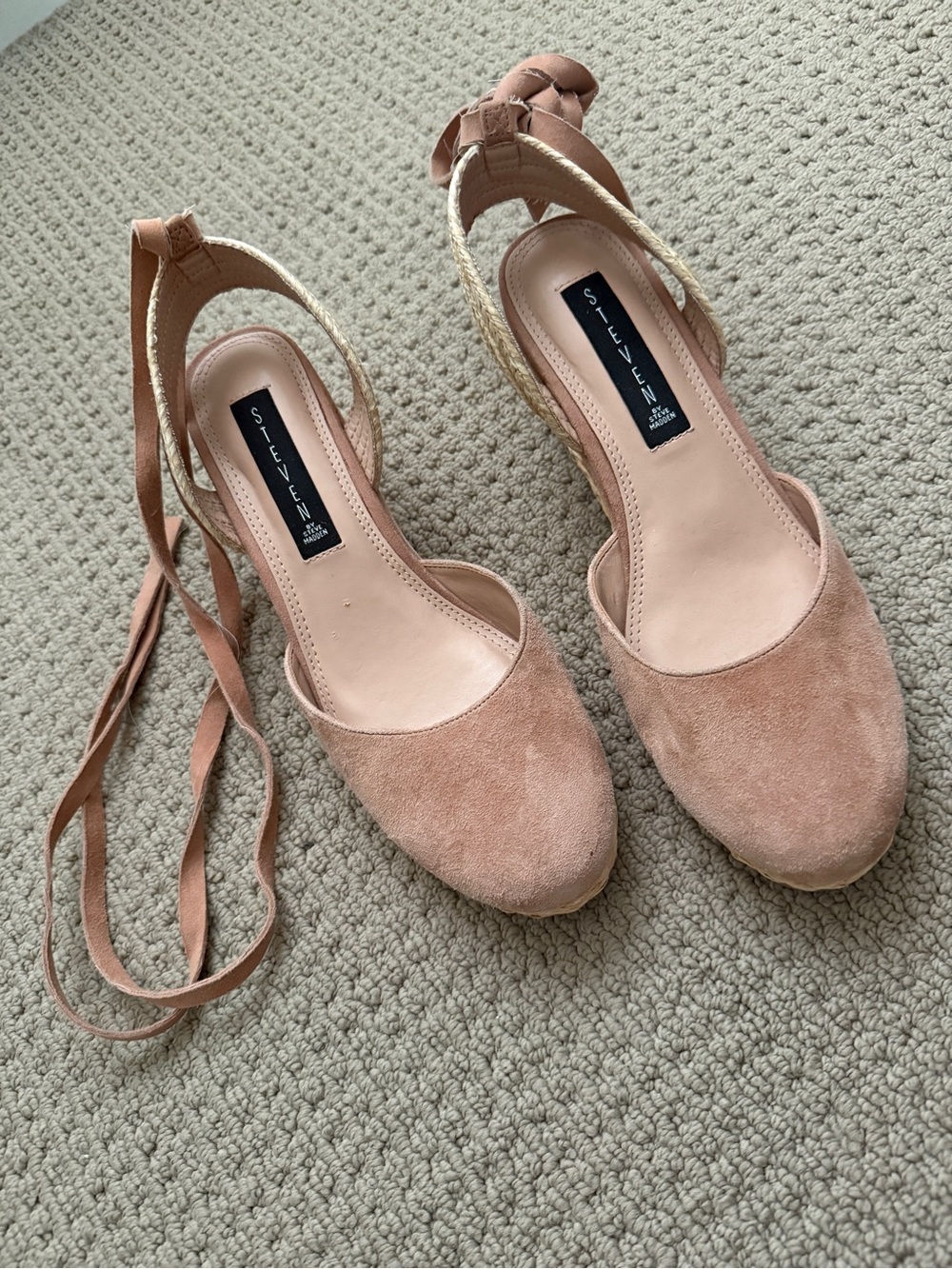 Suede Tie-Wrap Wedges, Size 8.5 STEVEN by Steve Madden